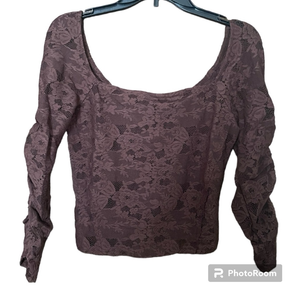NWOT Free People Brown In Rotation Sheer Lace Layering Ruched Top Small - Picture 4 of 10